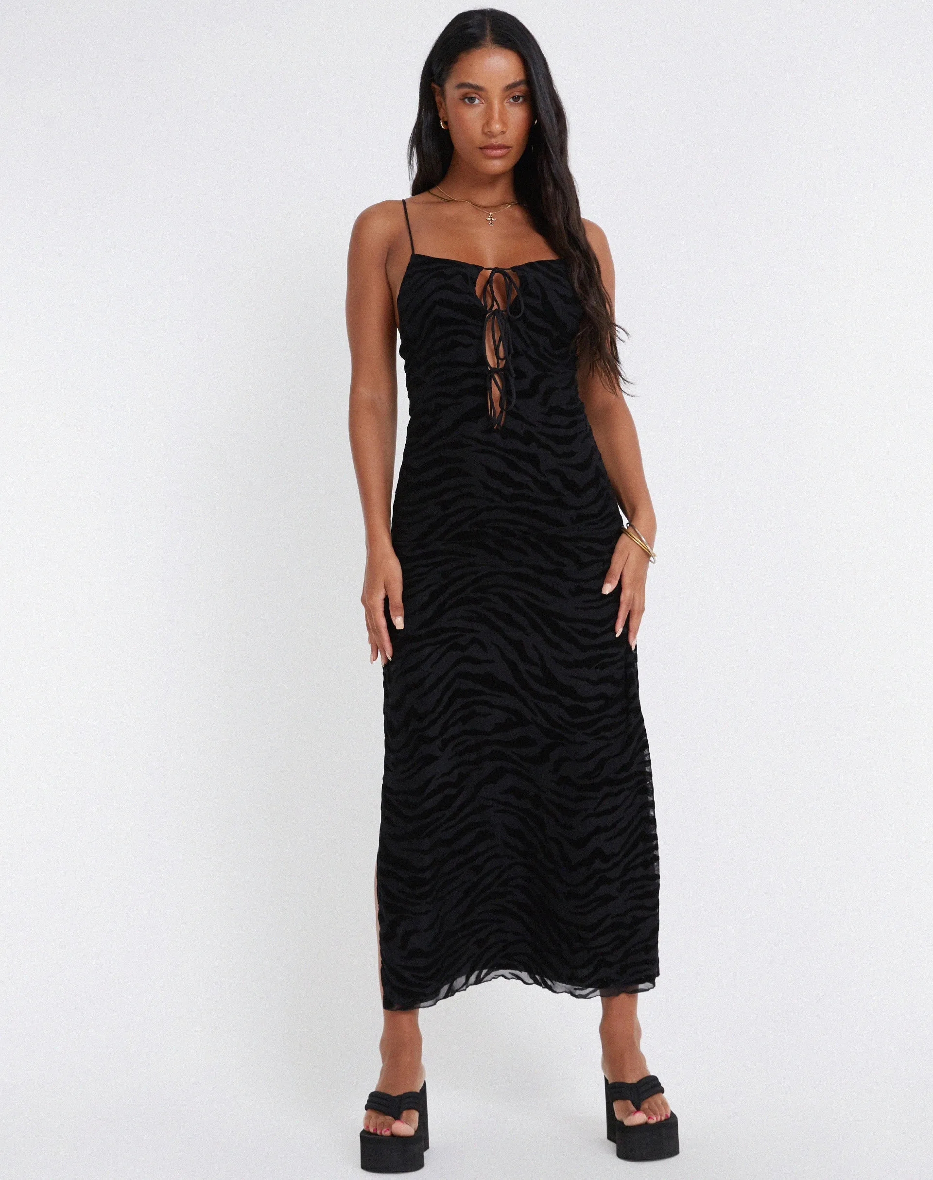 Rayuma Maxi Dress in Zebra Flock Black