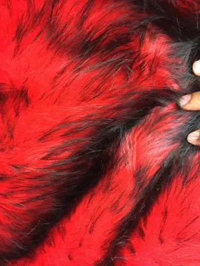 Red/black husky faux fur, 2 tone shaggy faux fur. Sold by the yard. 60" wide.