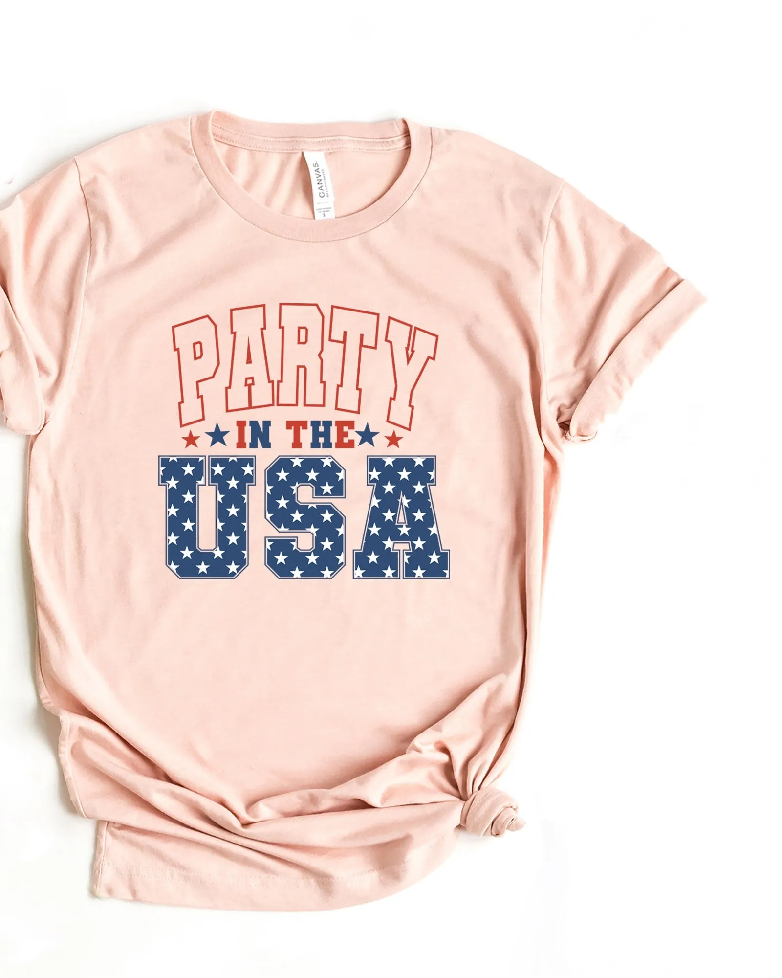 Retro Party In The USA Short Sleeve Graphic Tee | Blush