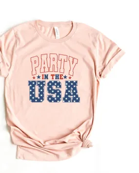 Retro Party In The USA Short Sleeve Graphic Tee | Blush