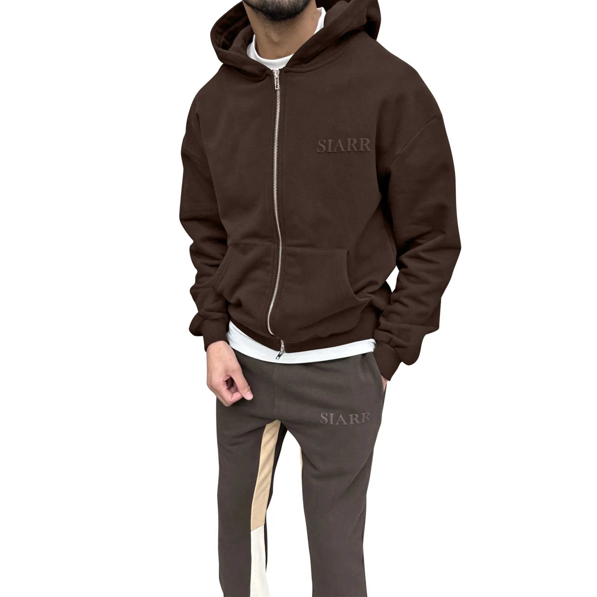 SIARR Brown Zip-Up Hoodie