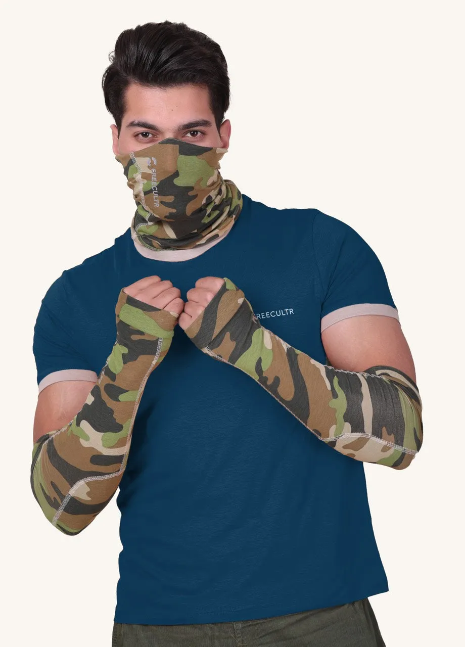 Summers Essential Combo - Crew Neck T-shirt, Arm Sleeves & Bandana Mask (Pack of 4)