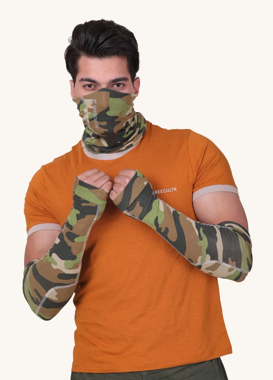 Summers Essential Combo - Crew Neck T-shirt, Arm Sleeves & Bandana Mask (Pack of 4)