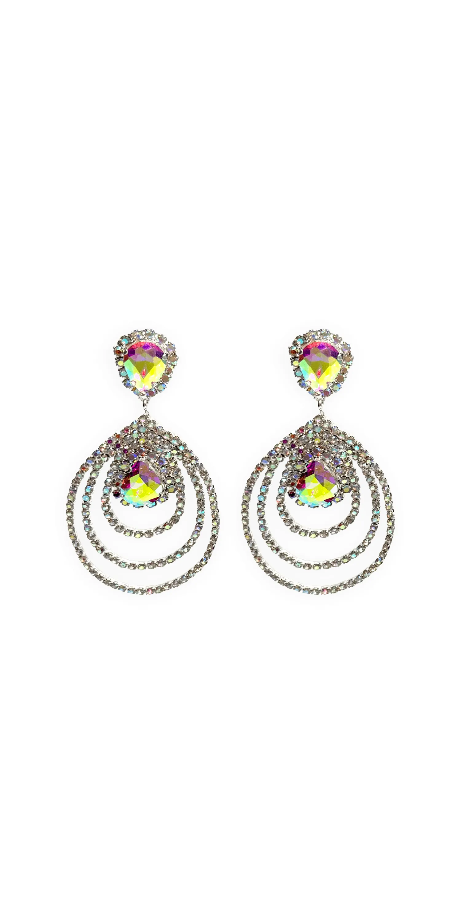 Triple Halo Iridescent Rhinestone Earrings