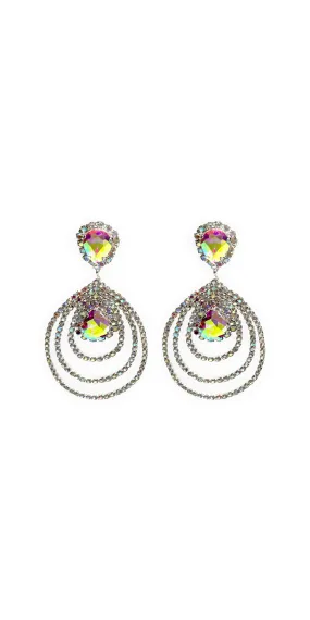 Triple Halo Iridescent Rhinestone Earrings