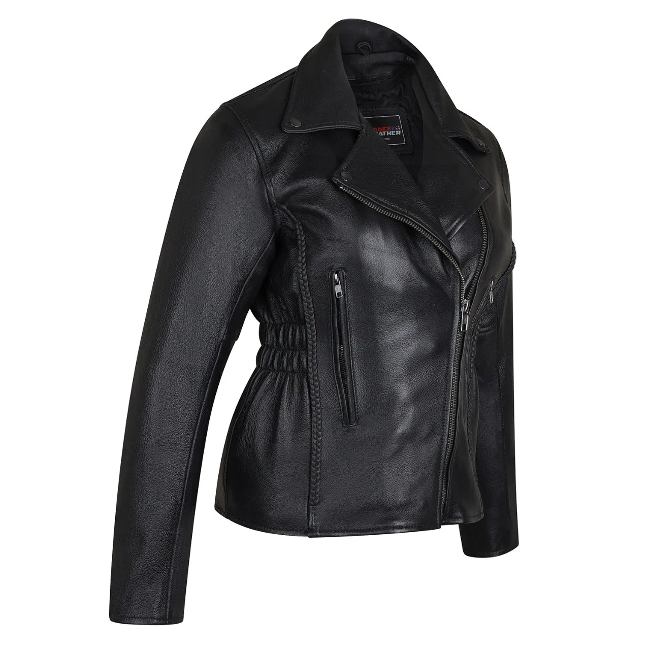 VL615S Vance Leather Ladies Standard Leather Braid and Stud Motorcycle Leather Jacket