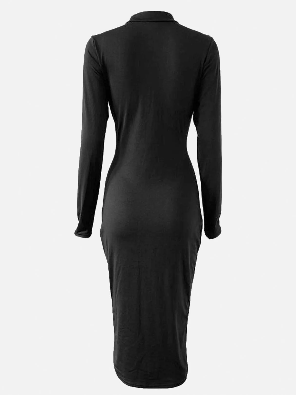 Wholesale Black Perkins Collar Long Sleeve Plain Cut Out Dresses