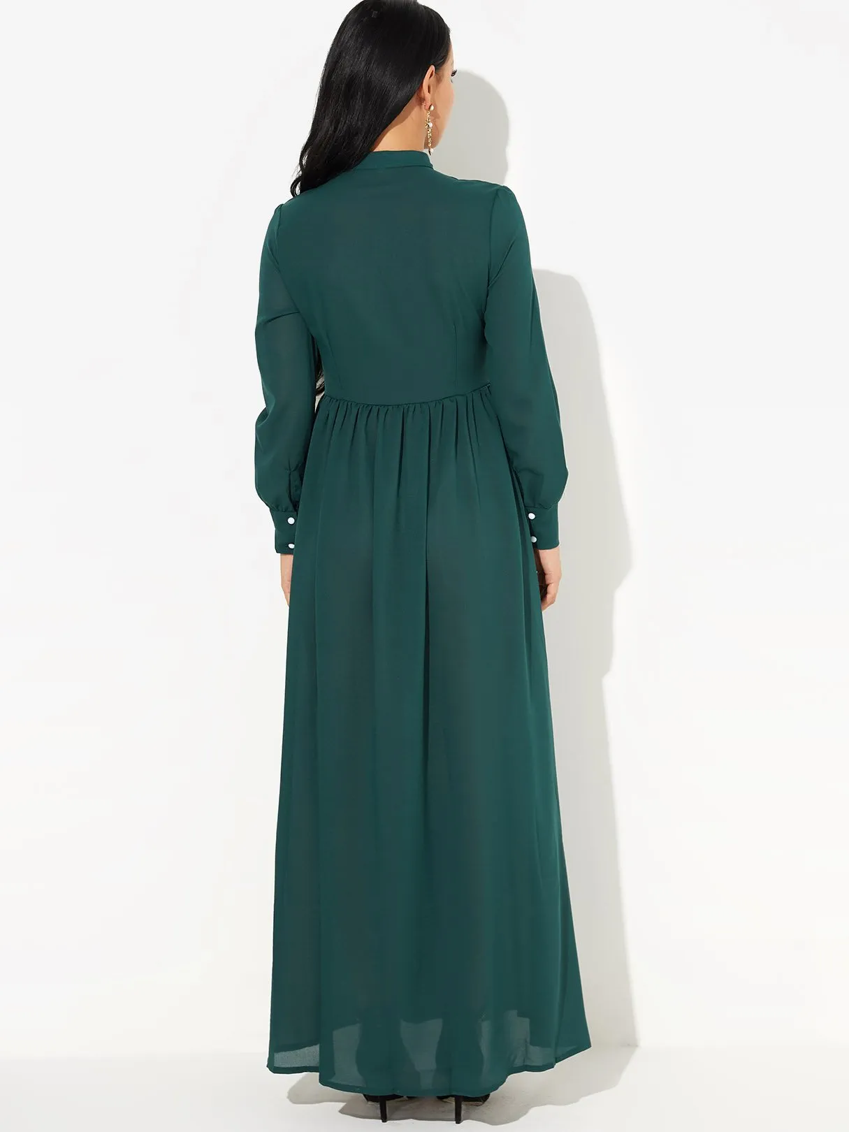 Wholesale Green Round Neck Long Sleeve Maxi Dress