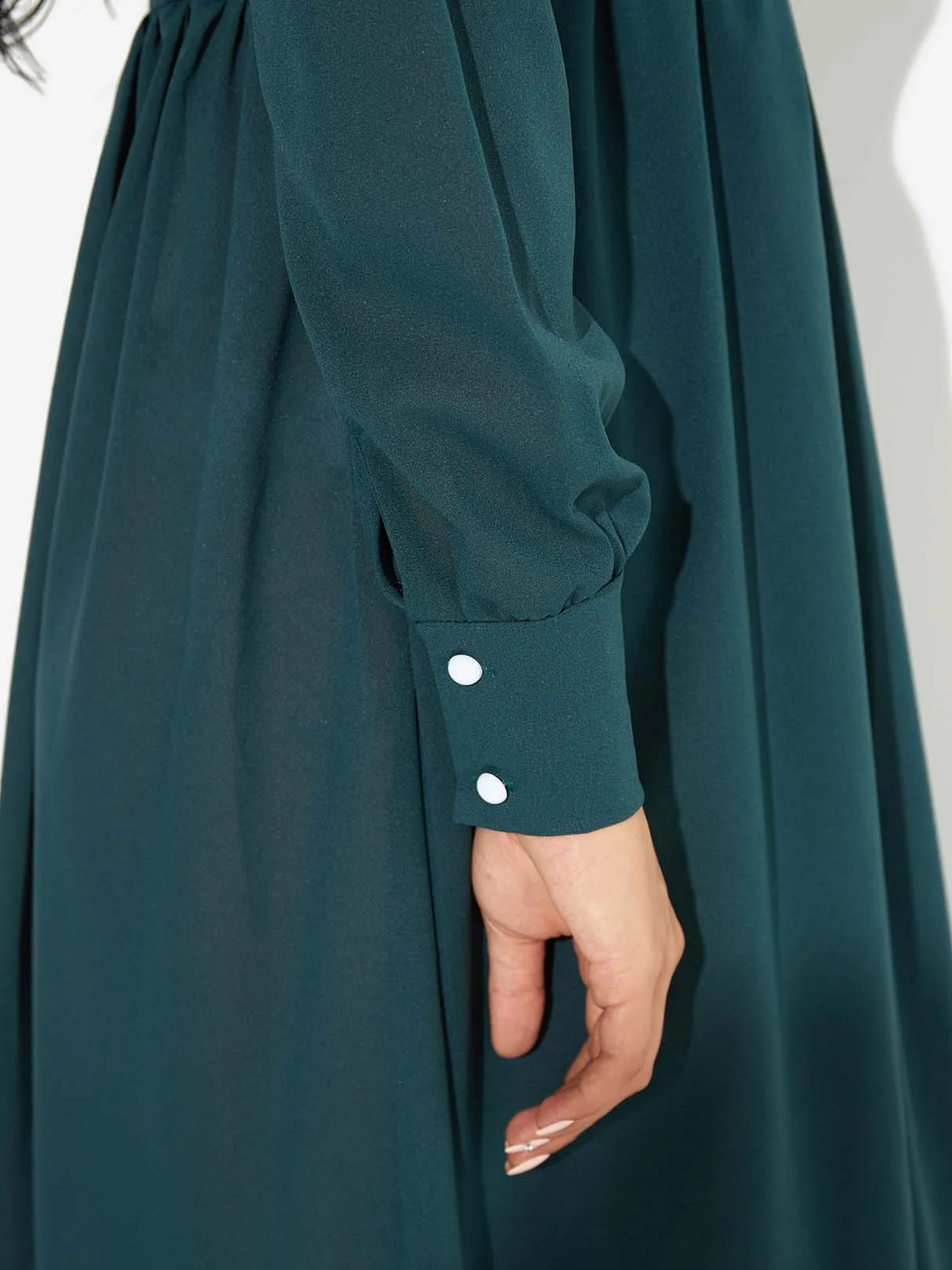 Wholesale Green Round Neck Long Sleeve Maxi Dress