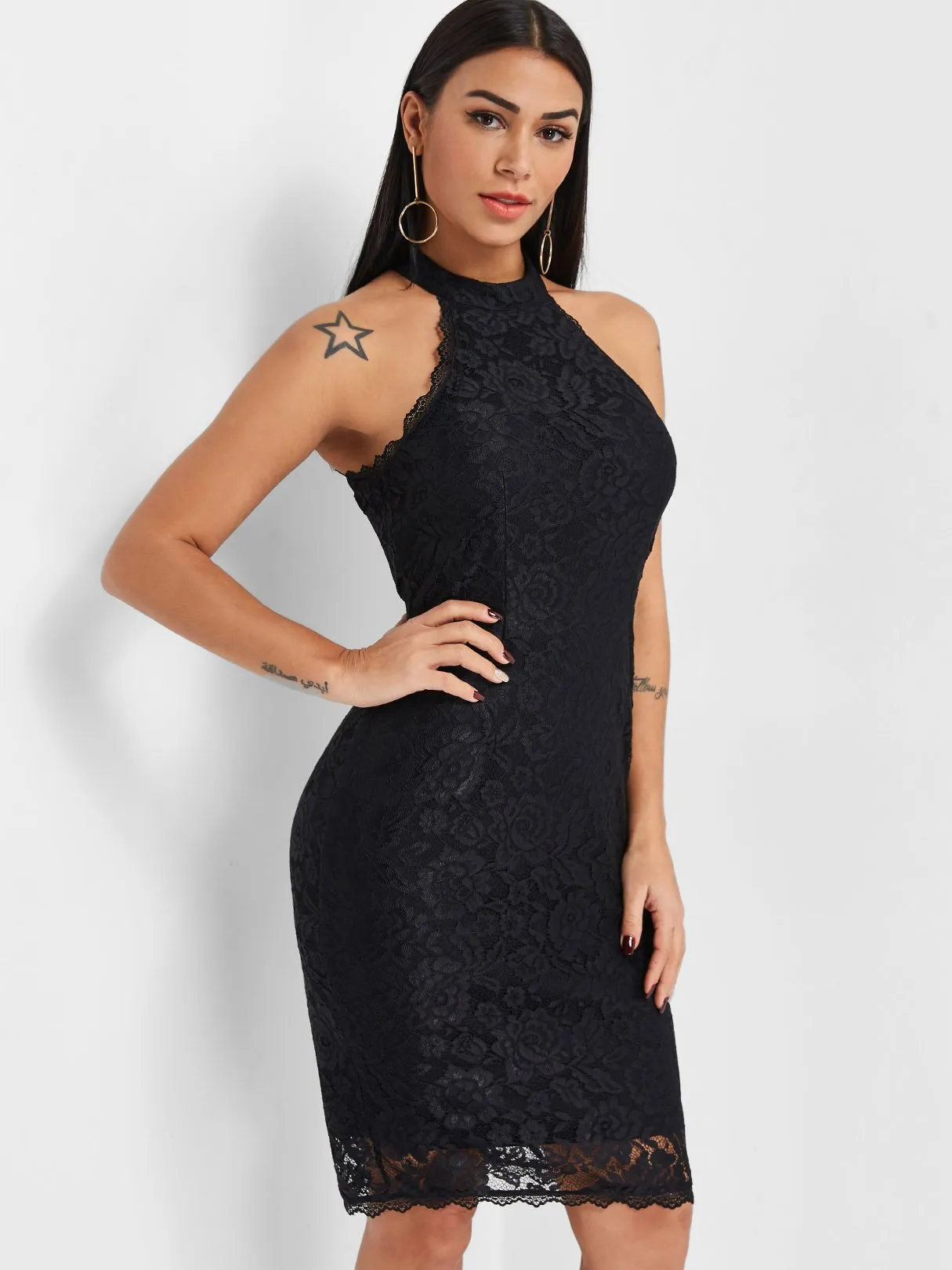 Wholesale Halter Sleeveless Lace Zip Back Slit Dresses