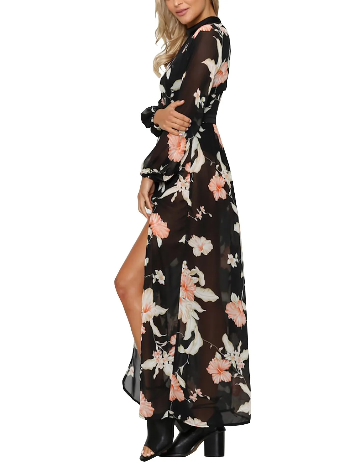 Wholesale Long Sleeve Floral Print Maxi Dress