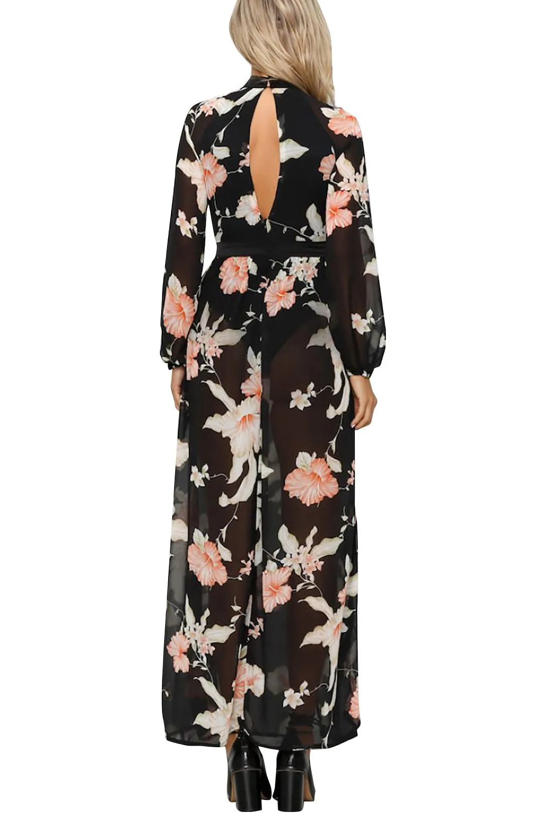 Wholesale Long Sleeve Floral Print Maxi Dress