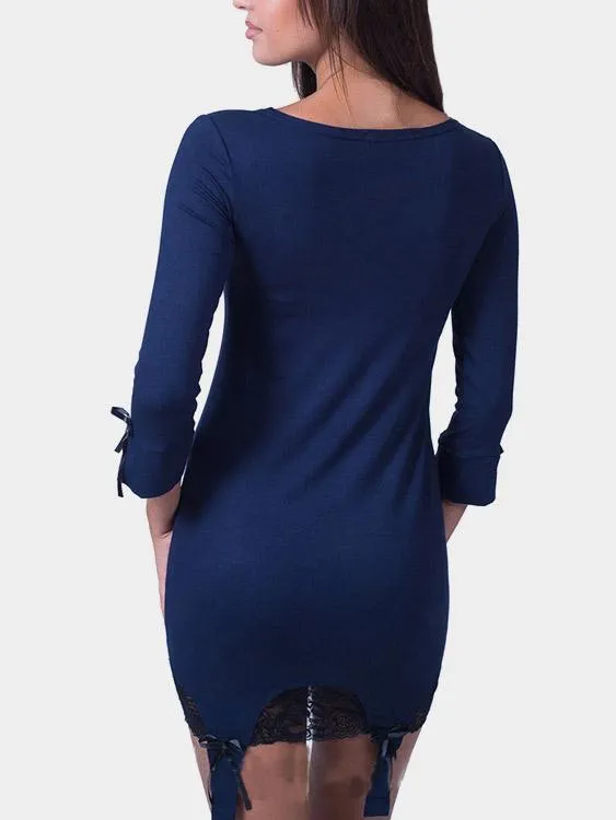 Wholesale Navy Round Neck 3/4 Sleeve Lace Dresses