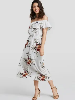 Wholesale Off The Shoulder Floral Print Maxi Dress