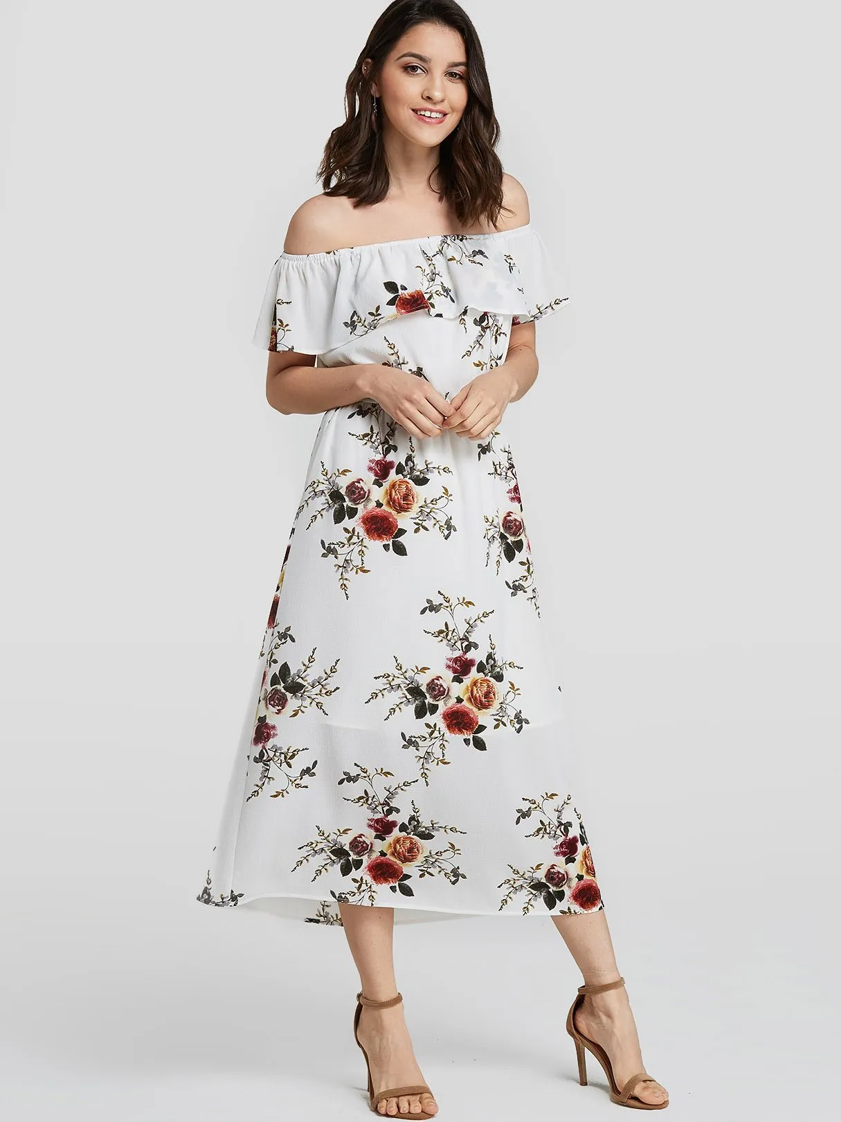 Wholesale Off The Shoulder Floral Print Maxi Dress