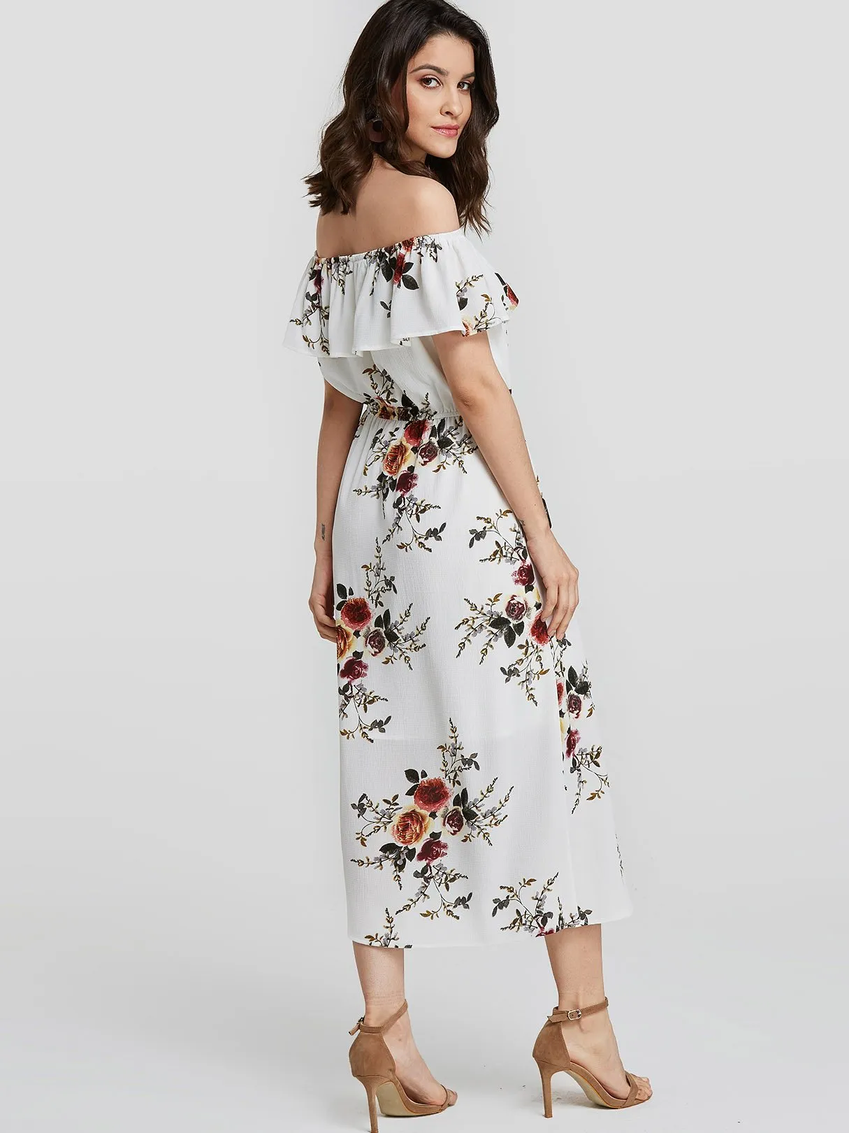 Wholesale Off The Shoulder Floral Print Maxi Dress