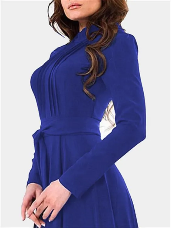 Wholesale Royal Chimney Collar Long Sleeve Plain Maxi Dress