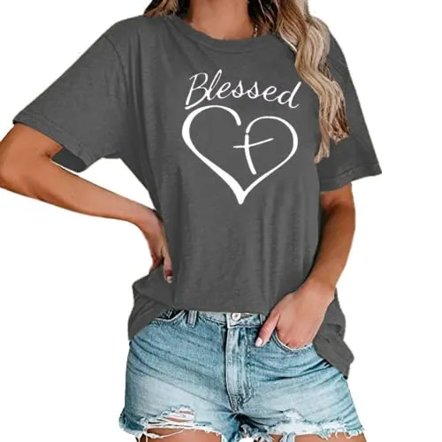 Women Blessed Heart T-Shirt Christian Tees