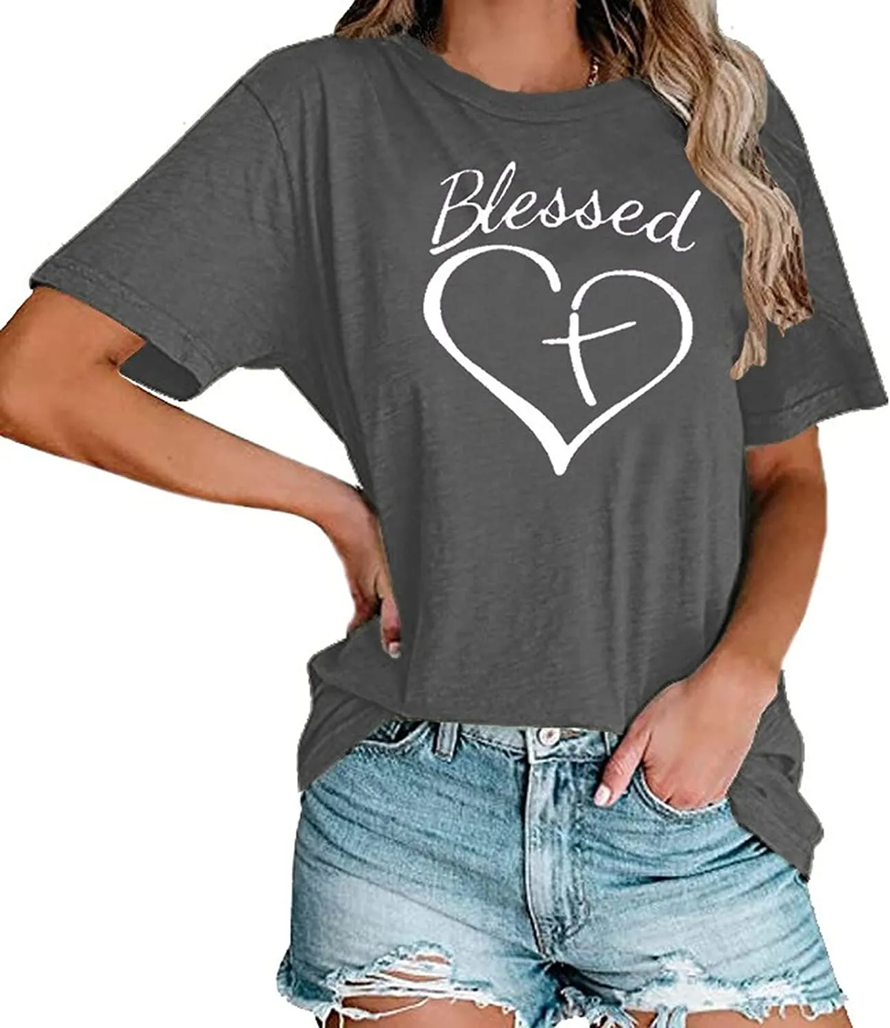 Women Blessed Heart T-Shirt Christian Tees