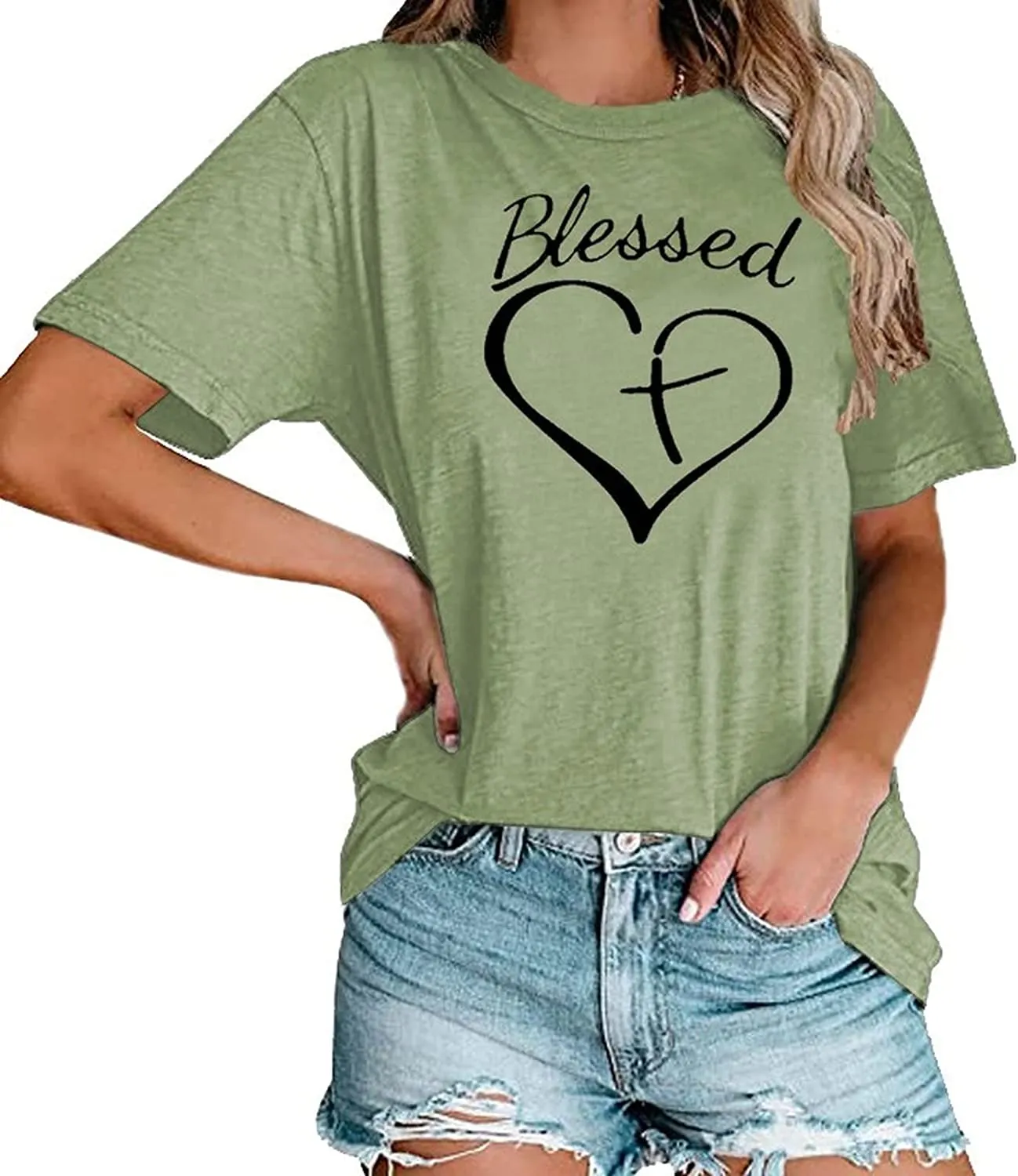 Women Blessed Heart T-Shirt Christian Tees