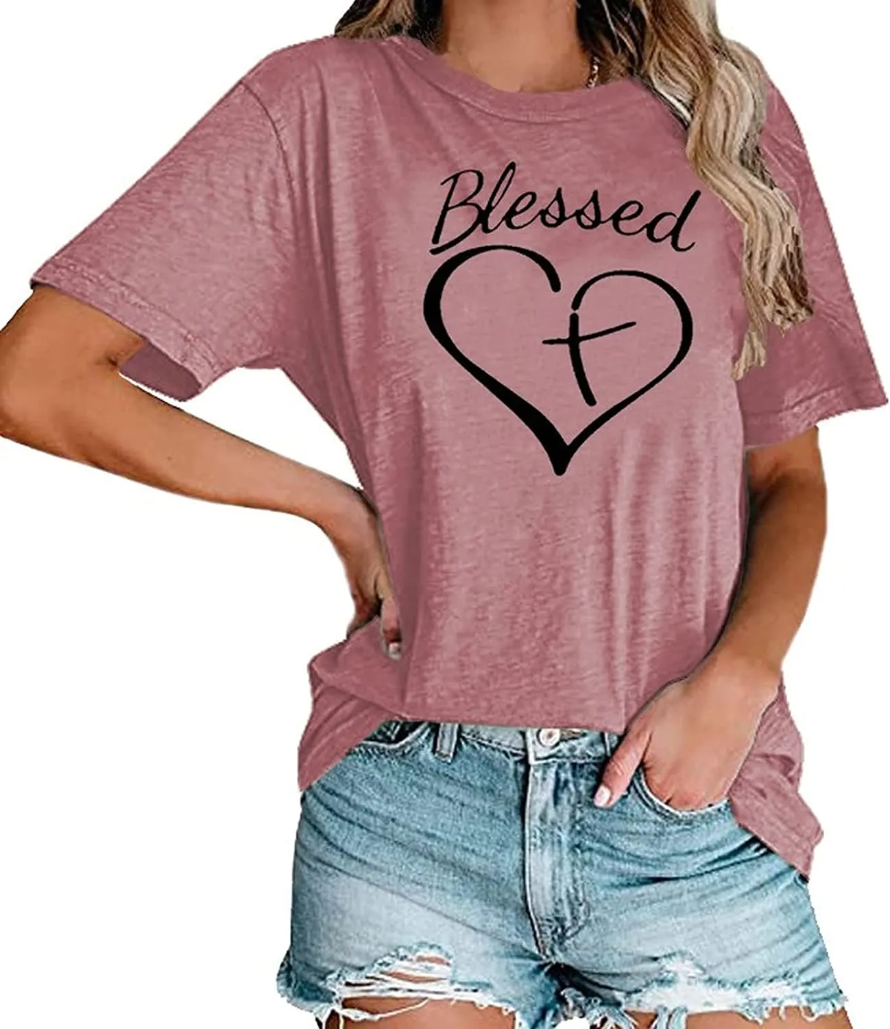 Women Blessed Heart T-Shirt Christian Tees