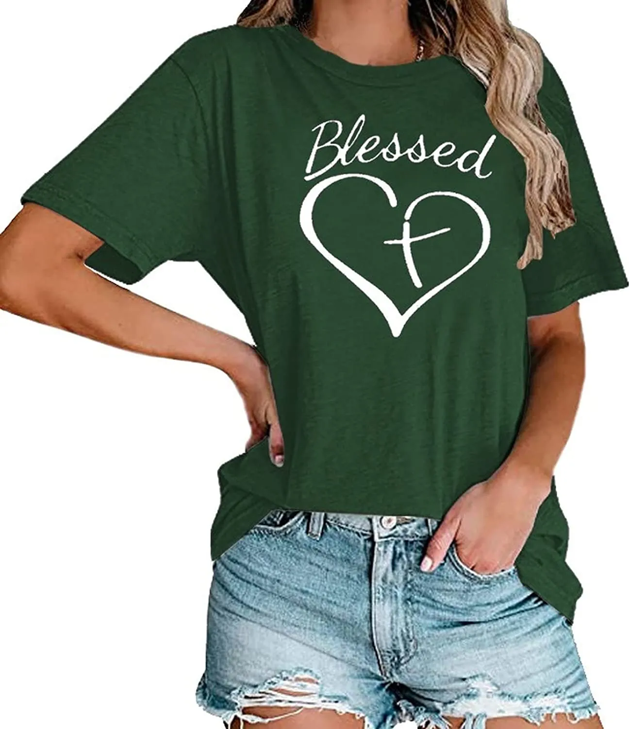 Women Blessed Heart T-Shirt Christian Tees