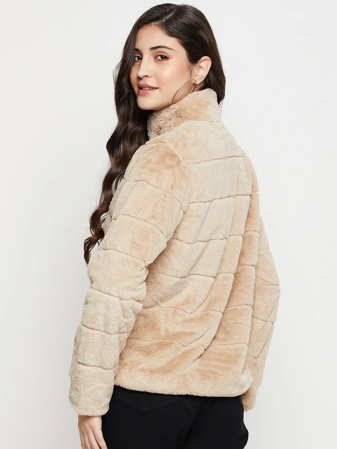 Women's Casual  Beige Soft Faux Fur  Jacket